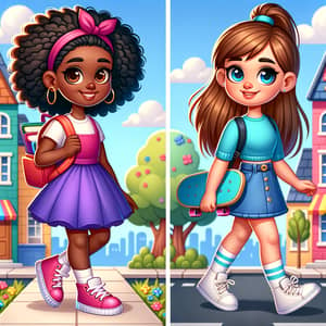 Diverse Young Girls in Cartoon Town | Kids' Adventure Story