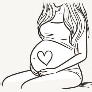 Minimalist Pregnant Woman Illustration with Heart Belly