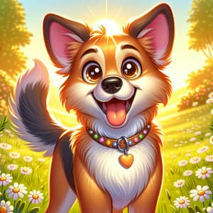 Cheerful Medium-Sized Dog with Lustrous Coat | Field of Daisies