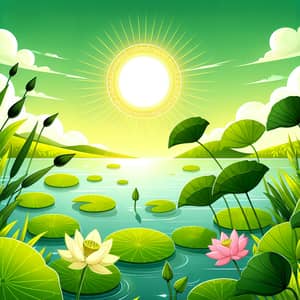 Summer Solstice Scene with Green Lotus Leaves in a Pond