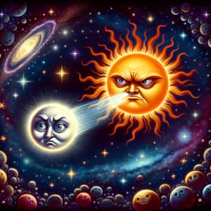 Sun Chasing Moon: Whimsical Eclipse Scene