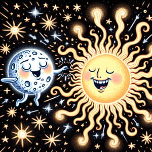 Sun Chasing Moon Eclipse: Fantastical Celestial Doodle Story