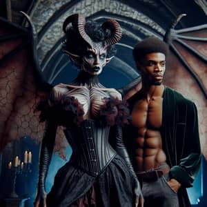 Succubus and Fascinated Man in Gothic Setting