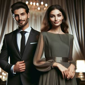 Stylish Middle-Eastern Businessman and Elegant Woman at Classy Event