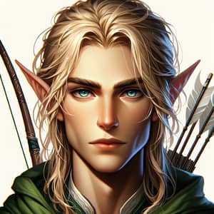 Master Archer Elf in Green Cloak with Striking Blue Eyes