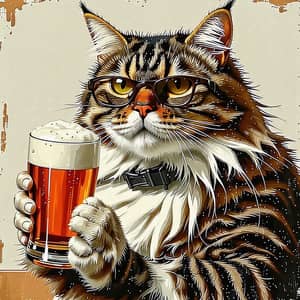 Huge Cat Drinking Beer - Cute Feline Enjoying a Beverage