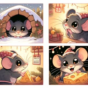 Adorable Mouse Celebrating New Year with Cheese-Shaped Present