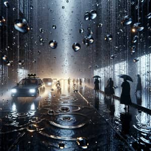 Intense Rainfall in City at Night - Raindrops, Cars, and Pedestrians