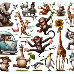 Wild Nature Playful Scenes: Elephant, Monkey, Giraffe, Penguin & More