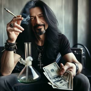 Rockstar Musician Smoking Pipe with Dollar Bills