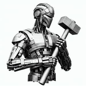 Metallic Human Figure with Hammer Sculpture