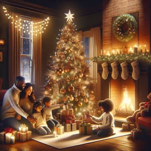 Cozy Festive Christmas Scene with a Multicultural Family
