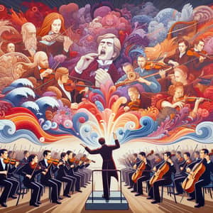Imaginative Romantic Music Mural with Diverse Musicians and Nature Imagery