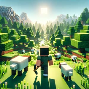 Immersive Pixelated Voxel Game Scene: Player's First Day Adventure