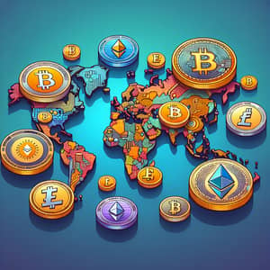 Cryptocurrency Illustration: Bitcoin, Ethereum, Litecoin