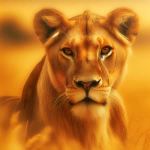 Majestic Female Lion in Golden Savannah - Wildlife Portrait
