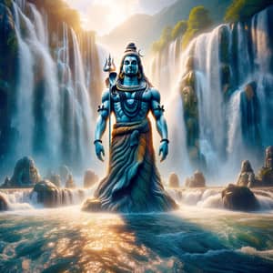 Lord Shiva at Waterfall: High Quality Image with Vibrant Colors
