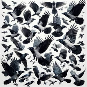 Stunning Image of Crows in Flight on White Background
