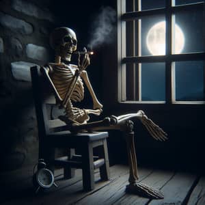 Skeleton Smoking Cigarette | Dark Moonlit Scene