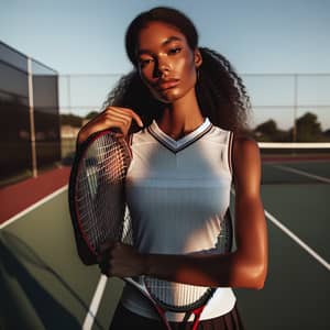 Determined Black Female Tennis Vice-Captain on Court