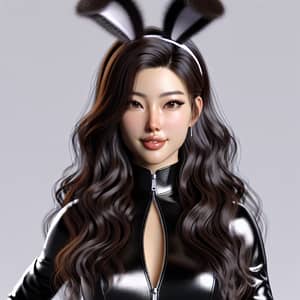 Elegant Bunny Suit with Asian Woman | Whimsical Bunny Headband