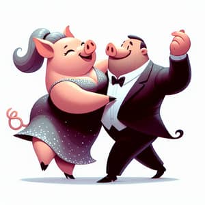 Whimsical Anthropomorphic Pig Dancing with Hispanic Man