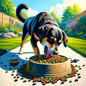 Medium-Sized Mongrel Dog Enjoying Nutritious Meal