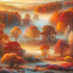 Autumn Landscape at Sunrise with Multi-Colored Leaves