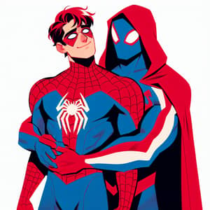 Epic Encounter: Spider-Themed and Cape-Wearing Heroes Embracing