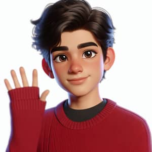 Young Hispanic Boy in 3D Style Red Sweater