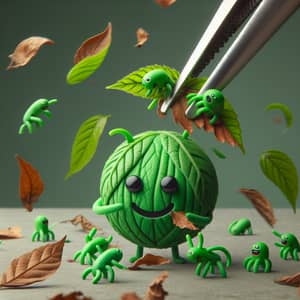Green Plant-Like Creatures Saving the World from Falling Leaves
