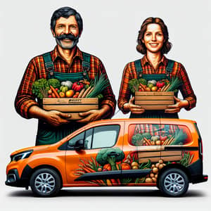 Peugeot Partner Bright Orange Farmer Illustration Image