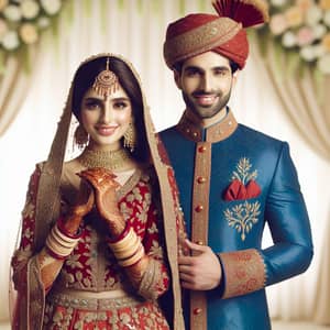 South Asian Pakistani Bride and Groom Wedding Attire