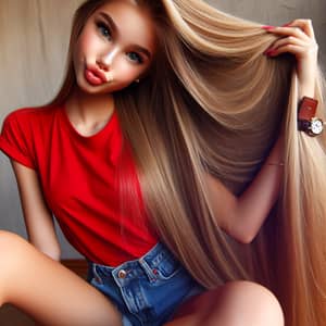 Caucasian Teenage Girl with Floor-Length Blonde Hair