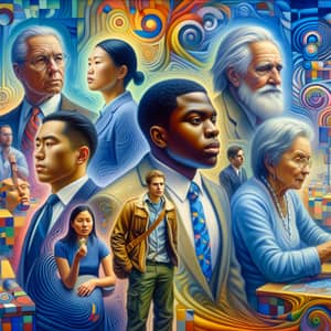 Diverse Group Exploring American Dream | Surrealist Oil Painting