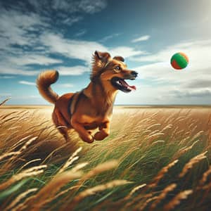 Enthusiastic Dog Playing in Open Field | Joyful Pet Entertainment