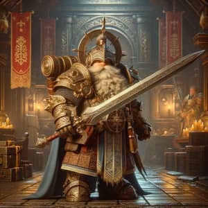 Dwarf Paladin in Medieval Fantasy Scene - Dungeons and Dragons Inspired
