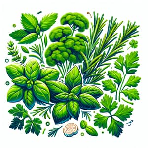 Modern Kitchen Herbs Art: Basil, Rosemary, Parsley & Thyme