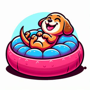 Playful Dog on Luxurious Round Dog Bed Illustration