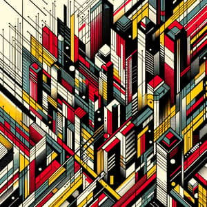 Dynamic City Life Abstract Art in Red, Yellow, Black