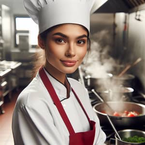 Professional South Asian Female Chef Cooking Aromatic Dishes