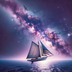 Sailboat Soaring into Cosmic Realm: Adventures Await