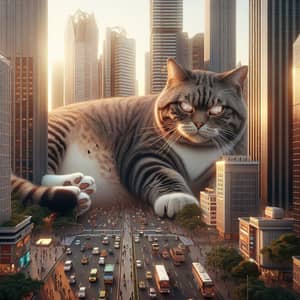 Giant Cat in Urban Landscape - Enchanting City Scene