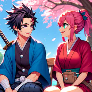 Sasuke & Sakura: Anime Characters Interaction Under Cherry Blossom Tree