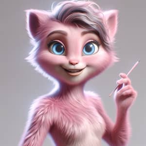 Pink Furry Humanoid Character Design with Blue Eyes