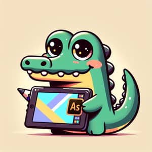 Funny Crocodile Holding Tablet | Digital Sketchpad Design