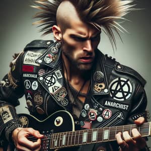 Rebellious Punk Guitarist with Anarchist Symbols - Rocking Out