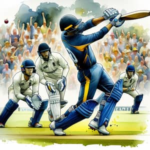 Watercolor Painting of Top Cricket Batsmen in Local League