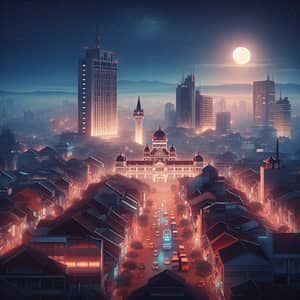 Magical CGI Image of Bandung City at Night with Iconic Sate Building