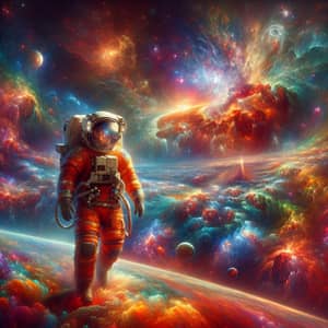 Colorful Space Adventure: Astronaut in Supernova Burst Scene